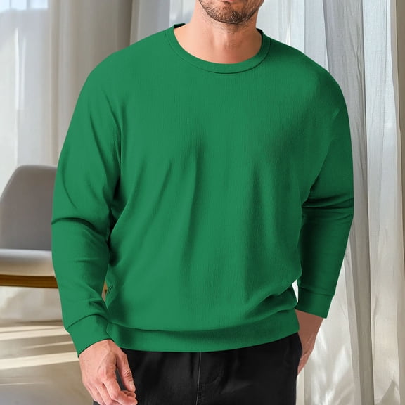 Fnooota Mens Long Sleeve Tops, Pullover Crew Neck Knitted Casual Shirts for Men Green Size 3XL