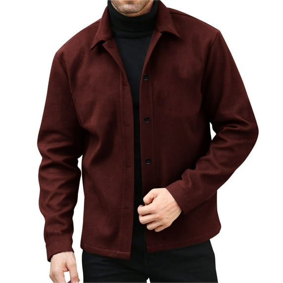 Fnooota Mens Peacoats, Winter Short Length Single Breasted Lapel Collar Wool Blend Coats for Men Wine Size 2XL
