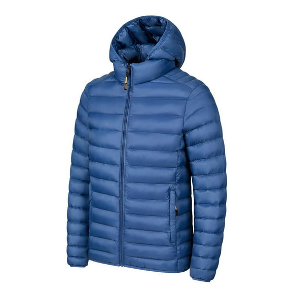Fnooota Mens Puffer Jackets, Lightweight Quilted Zip up Warm Winter Coats with Hood Blue Size 4XL