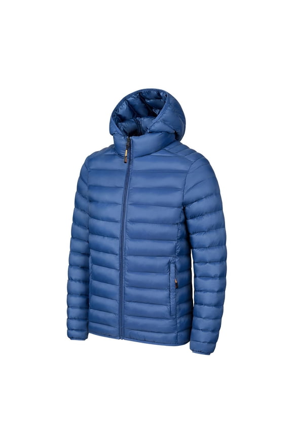 Mens Puffer Jackets, Lightweight Quilted Zip up Warm Winter Coats with Hood Blue Size 4XL
