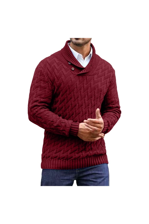 Mens Pullover Sweaters, Slim Fit Stretchy Thermal Half-turtleneck Fall Winter Clothing Wine Size 2XL