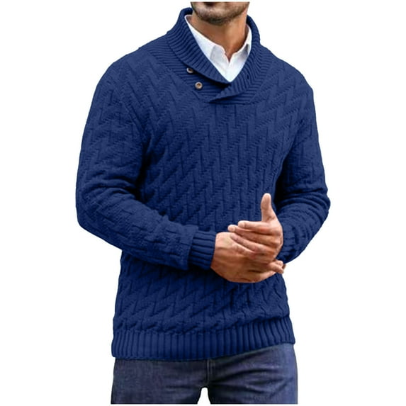Fnooota Mens Pullover Sweaters, Stretchy Thermal Half-turtleneck Slim Fit Fall Winter Clothing Dark Blue Size L