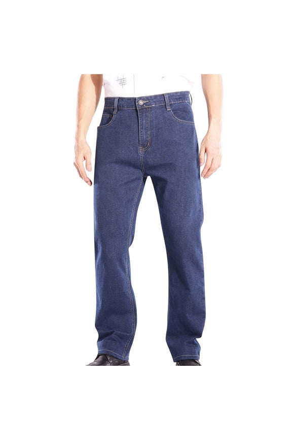 Mens Relaxed Fit Jeans, Straight Leg Stretchy Casual 2025 Denim Pants Dark Blue Size 32
