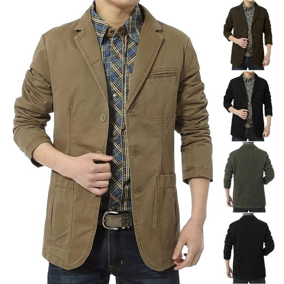 Fnooota Mens Shirt Jackets, Casual Cotton Lapel Collar Long Sleeve Outerwear with Pockets Khaki Size M-4XL