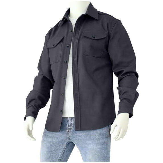 Fnooota Mens Shirt Jackets, Casual Lightweight Cotton Button-down Collar Outerwear with Pockets Dark Gray Size S