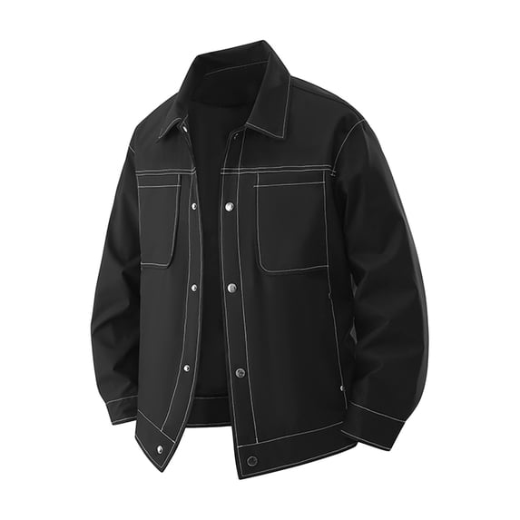 Fnooota Mens Shirt Jackets, Casual Turn Down Collar Windproof Fall Outerwear with Pockets Black Size 2XL