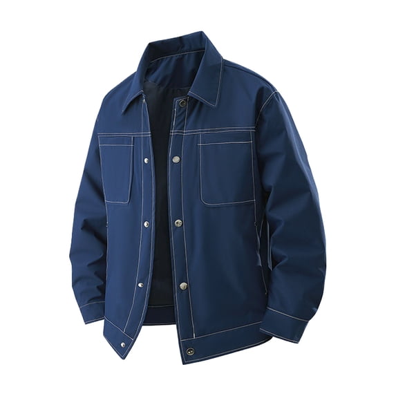 Fnooota Mens Shirt Jackets, Fall Windproof Casual Turn Down Collar Outerwear with Pockets Navy Size L-5XL
