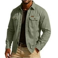 thumbnail image 1 of Fnooota Mens Shirt Jackets with Pockets, Button-down Collar Lapel Casual Long Sleeve Fall Outerwear Army Green Size L, 1 of 4