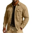 thumbnail image 1 of Fnooota Mens Shirt Jackets with Pockets, Casual Long Sleeve Lapel Button-down Collar Fall Outerwear Khaki Size XS, 1 of 6