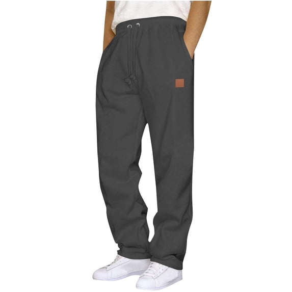Fnooota Mens Sweatpants with Pockets, Drawstring Elastic Waist Open Bottom Running Athletic Pants Dark Gray Size S