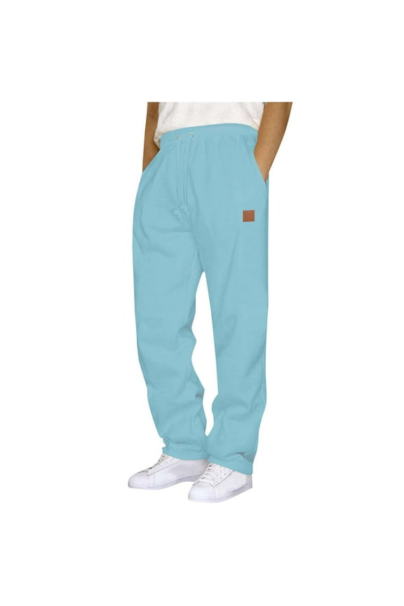 Mens Sweatpants with Pockets, Drawstring Open Bottom Elastic Waist Running Athletic Pants Light Blue Size XL