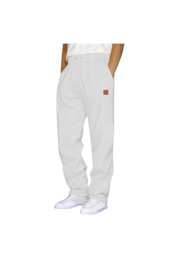 Mens Sweatpants with Pockets, Running Open Bottom Elastic Waist Drawstring Athletic Pants White Size 3XL