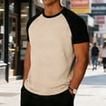 thumbnail image 1 of Fnooota Mens T Shirts, Crew Neck Casual Color Block Short Sleeve Summer Tops Beige Size S-2XL, 1 of 5
