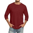 thumbnail image 1 of Fnooota Mens T-Shirts with Pockets, Classic Fall Casual Crew Neck 3/4 Sleeve Tops Mens Tees Wine Size 2XL, 1 of 5