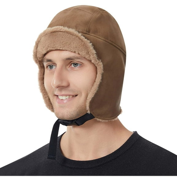 Fnooota Mens Winter Hats, Adjustable Casual Warm Windproof Hats with Earflap Khaki Size Free Size