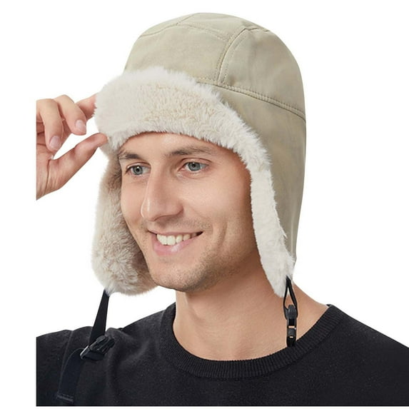 Fnooota Mens Winter Hats, Casual Windproof Adjustable Warm Hats with Earflap White Size Free Size