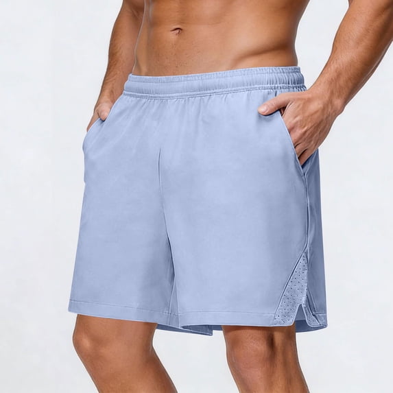 Fnooota Mens Workout Shorts, Summer Elastic Waist Gym Above the Knee Athletic Shorts Purple Size XL