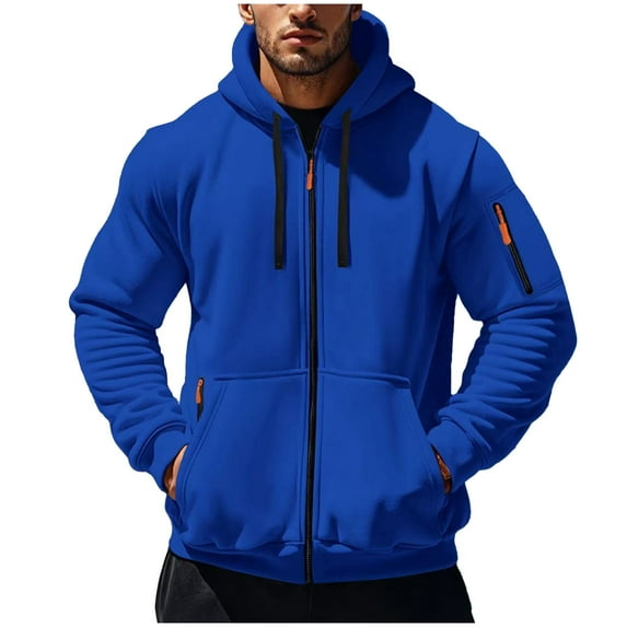 Fnooota Mens Zip up Hoodies, Casual Drawstring Sports Fall Sweatshirts with Pockets Blue Size XL