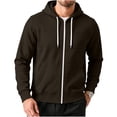 thumbnail image 1 of Fnooota Mens Zip up Hoodies, Drawstring Lightweight Casual Long Sleeve Fall Jackets with Pockets Brown Size 2XL, 1 of 5