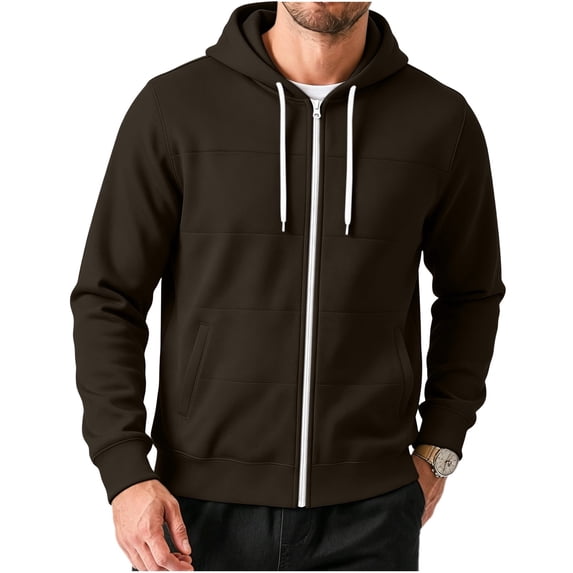 Fnooota Mens Zip up Hoodies, Drawstring Lightweight Casual Long Sleeve Fall Jackets with Pockets Brown Size 2XL