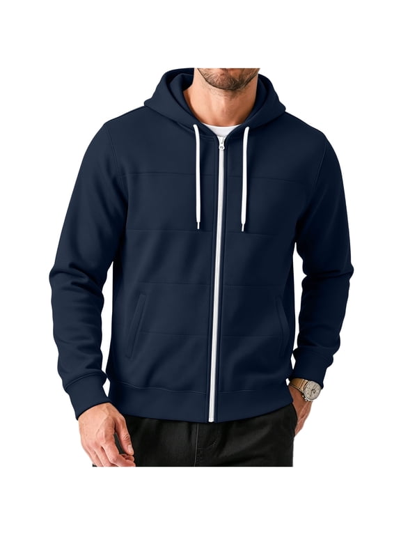 Mens Zip up Hoodies, Long Sleeve Casual Drawstring Lightweight Fall Jackets with Pockets Navy Size S