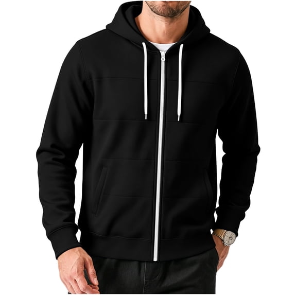 Fnooota Mens Zip up Hoodies, Long Sleeve Drawstring Casual Lightweight Fall Jackets with Pockets Black Size S-3XL