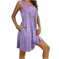 thumbnail image 1 of Fnooota Nightgowns for Women, Pleated Printed Sleeveless Crewneck Womens Sleepshirts Purple Size M, 1 of 7