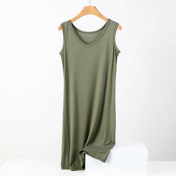Fnooota Nightgowns for Women, Solid Color V Neck Soft Sleeveless Summer Sleepshirts Army Green Size 5XL