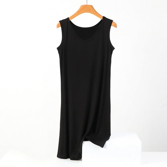 Fnooota Nightgowns for Women, V Neck Soft Solid Color Sleeveless Summer Sleepshirts Black Size XL