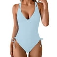 thumbnail image 1 of Fnooota One Piece Swimsuits for Women, V Neck Sexy Tummy Control Bathing Suits Light Blue Size XL, 1 of 8