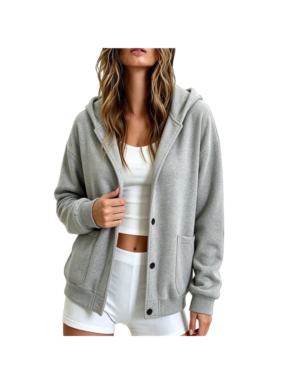 Open Front Hoodies for Women, Long Sleeve Casual Fall Winter Warm Womens Jackets Outerwear Gray Size S