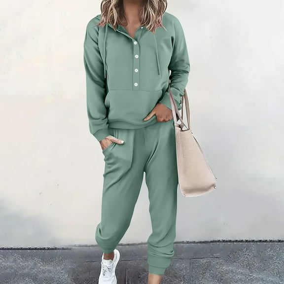 Fnooota Outfit Sets for Women, Casual Long Sleeve 2 Piece Sweatshirts and Sweatpants Sets Mint Green Size S
