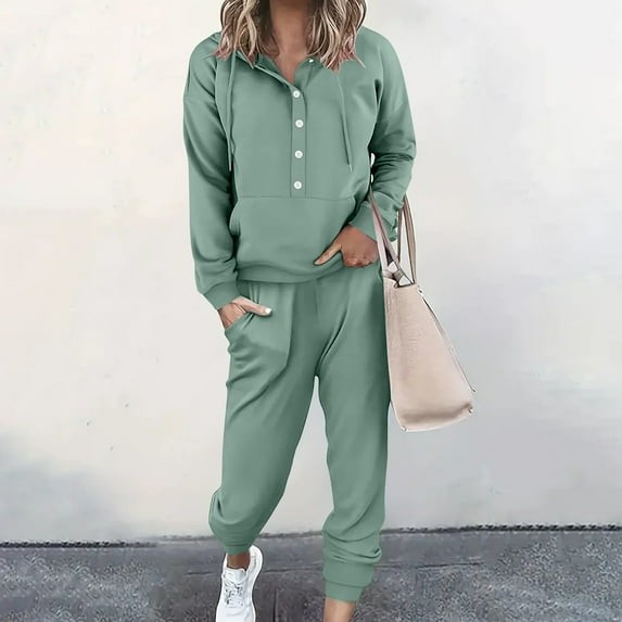 Fnooota Outfit Sets for Women, Casual Long Sleeve 2 Piece Sweatshirts and Sweatpants Sets Mint Green Size S