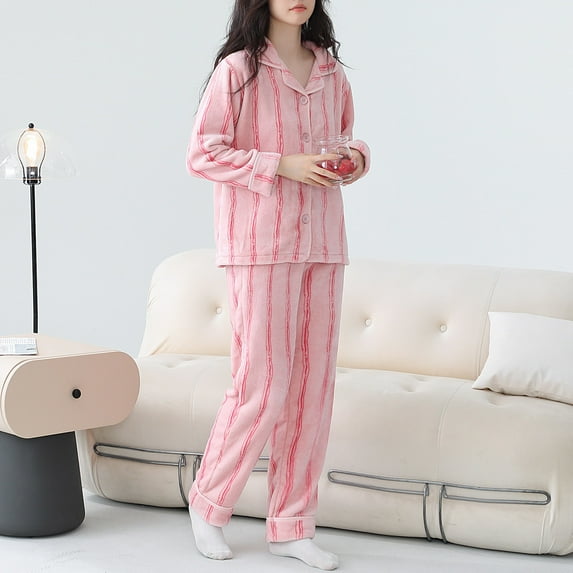 Fnooota Pajama Sets for Women, Warm Thermal 2-Piece Long Sleeve Sleepwear Sets Pink Size XL