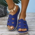 thumbnail image 1 of Fnooota Platform Sandals Women, Casual Open Toe Holiday Summer Flat Sandals Blue Size 6, 1 of 8