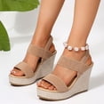 thumbnail image 1 of Fnooota Platform Wedge Sandals for Women, Open Toe Non-slip Ankle Strap Wedding Summer Espadrilles Khaki Size 9, 1 of 1