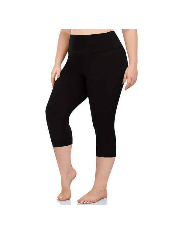 Plus Size Capri Leggings for Women, High Waist Athletic Yoga Capri Pants Black Size 3XL
