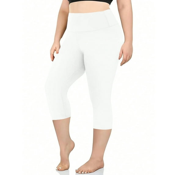 Fnooota Plus Size Capri Leggings for Women, High Waist Athletic Yoga Capri Pants White Size 3XL