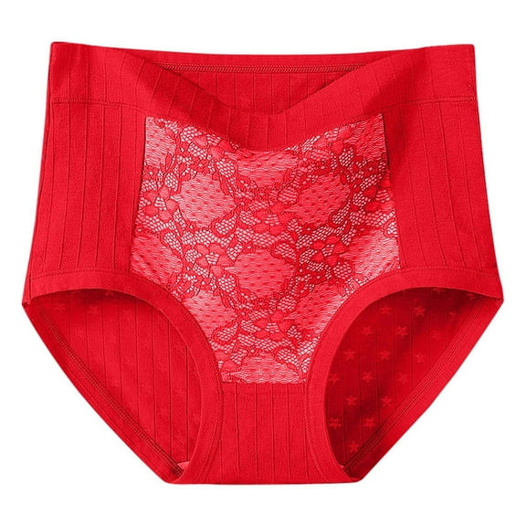 Fnooota Plus Size Panties for Women, Breathable High Waist Lace 1 Pack Underwear Red Size 3XL