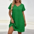 thumbnail image 1 of Fnooota Plus Size Summer Dresses for Women, V Neck Holiday Casual Short Sleeve Womens Midi Dresses Green Size 2XL, 1 of 5