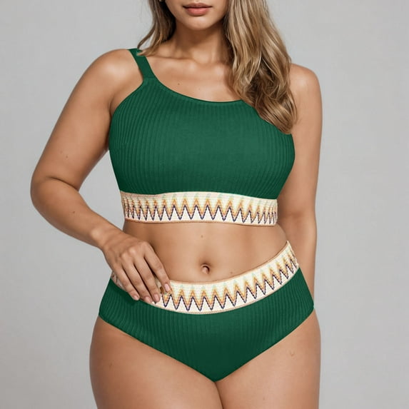 Fnooota Plus Size Swimsuit for Women, Quick-Dry 2 Piece High Waisted Bikinis Bathing Suits Green Size 3XL