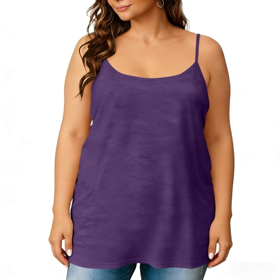 Fnooota Plus Size Tank Tops for Women, Cotton Loose Fit Sleeveless Adjustable Summer Camisole Purple Size 4XL