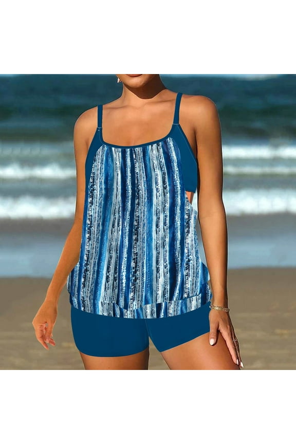 Plus Size Tankini Swimsuits for Women, Athletic 2 Piece Bathing Suits Swim Tops with Boyshorts Dark Blue Size XL