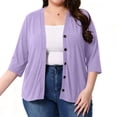 thumbnail image 1 of Fnooota Plus Size Womens 3/4 Sleeve Cardigans, Casual Loungewear Button Front Soft Lightweight Cardigans for Women Purple Size 4XL, 1 of 6