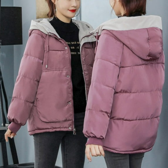 Fnooota Puffer Jackets for Women, Hooded Padded Thickened Warm Winter Coats Outerwear Pink Size XL