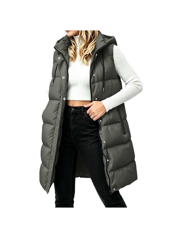 Puffer Vests for Women, Sleeveless Warm Casual Full Zip Winter Coats Womens Outerwear Gray Size 2XL