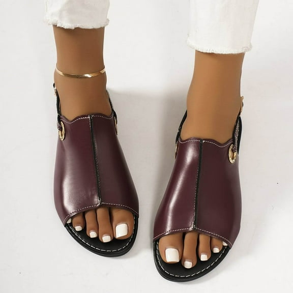 Fnooota Sandals for Women 2027, Holiday Ankle Strap Platform Summer Comfort Sandals Wine Size 8.5