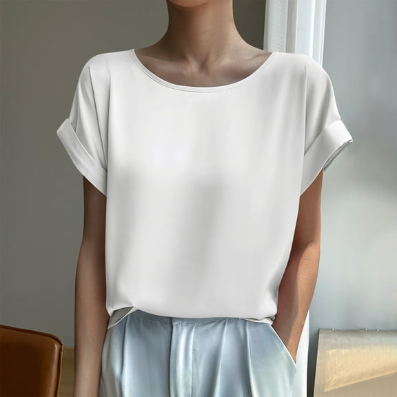 Fnooota Short Sleeve T Shirts for Women, Workout Casual Crew Neck Summer Blouses Tops White Size 3XL