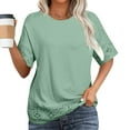 thumbnail image 1 of Fnooota Short Sleeve Tops for Women, Summer Loose Fit Lace Crew Neck Women's Blouses Green Size 2XL, 1 of 8