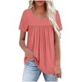 thumbnail image 1 of Fnooota Short Sleeve Tops for Women, Summer V Neck Workout Pleated Front Women's T-shirts Pink Size XL, 1 of 7